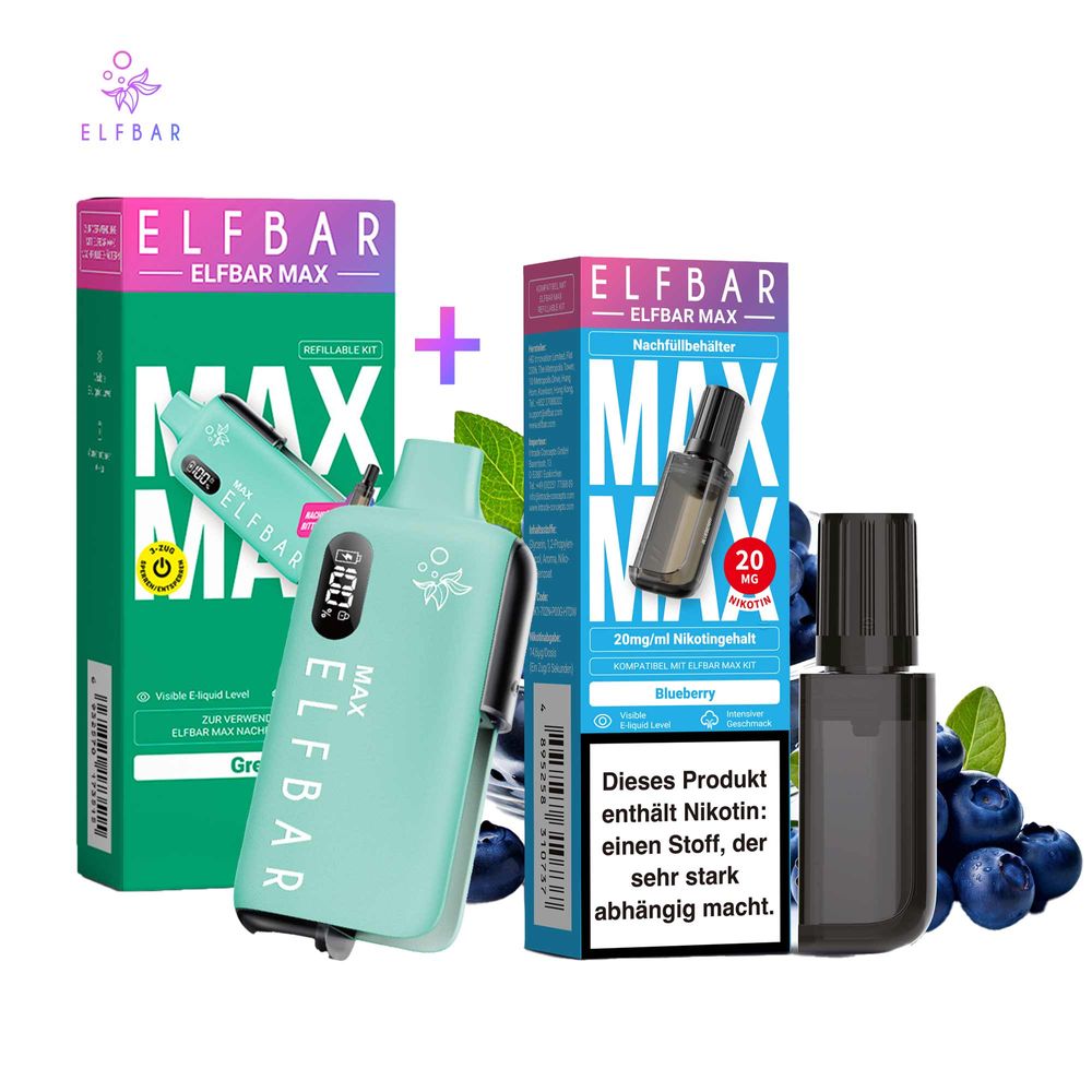 ELFBAR MAX Green Kit + Pod Blueberry