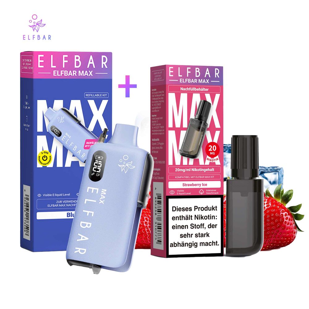 ELFBAR MAX Blue Kit + Pod Strawberry Ice