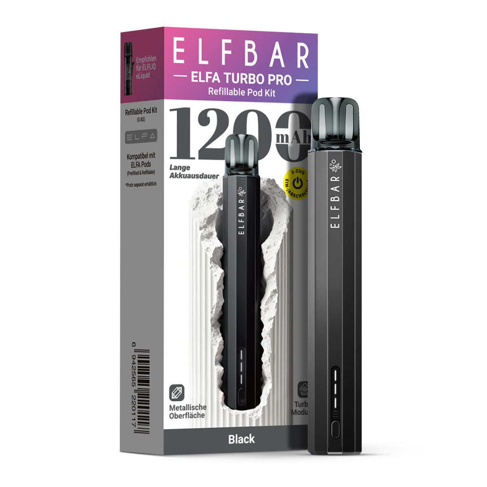 ELFBAR ELFA Turbo PRO Pod Kit 1200 mAh Akku - Black