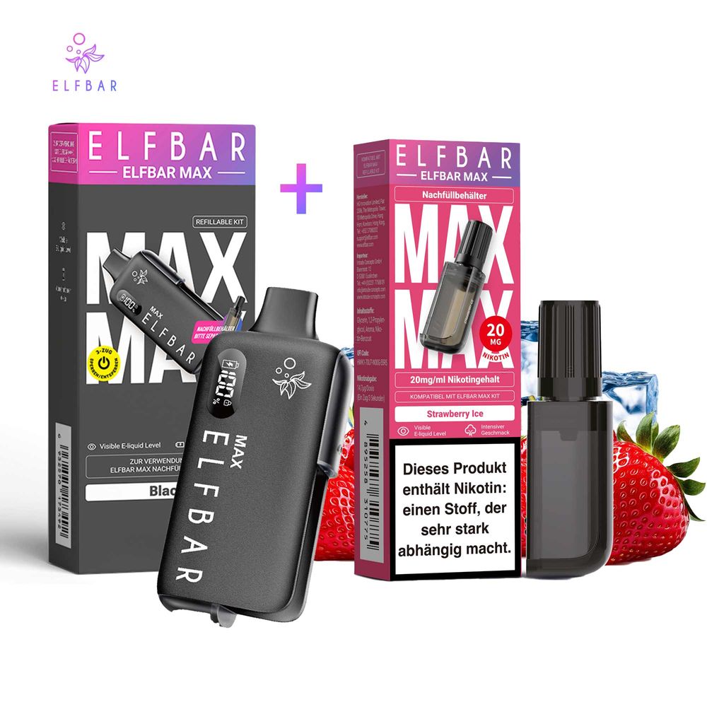 ELFBAR MAX Black Kit + Pod Strawberry Ice
